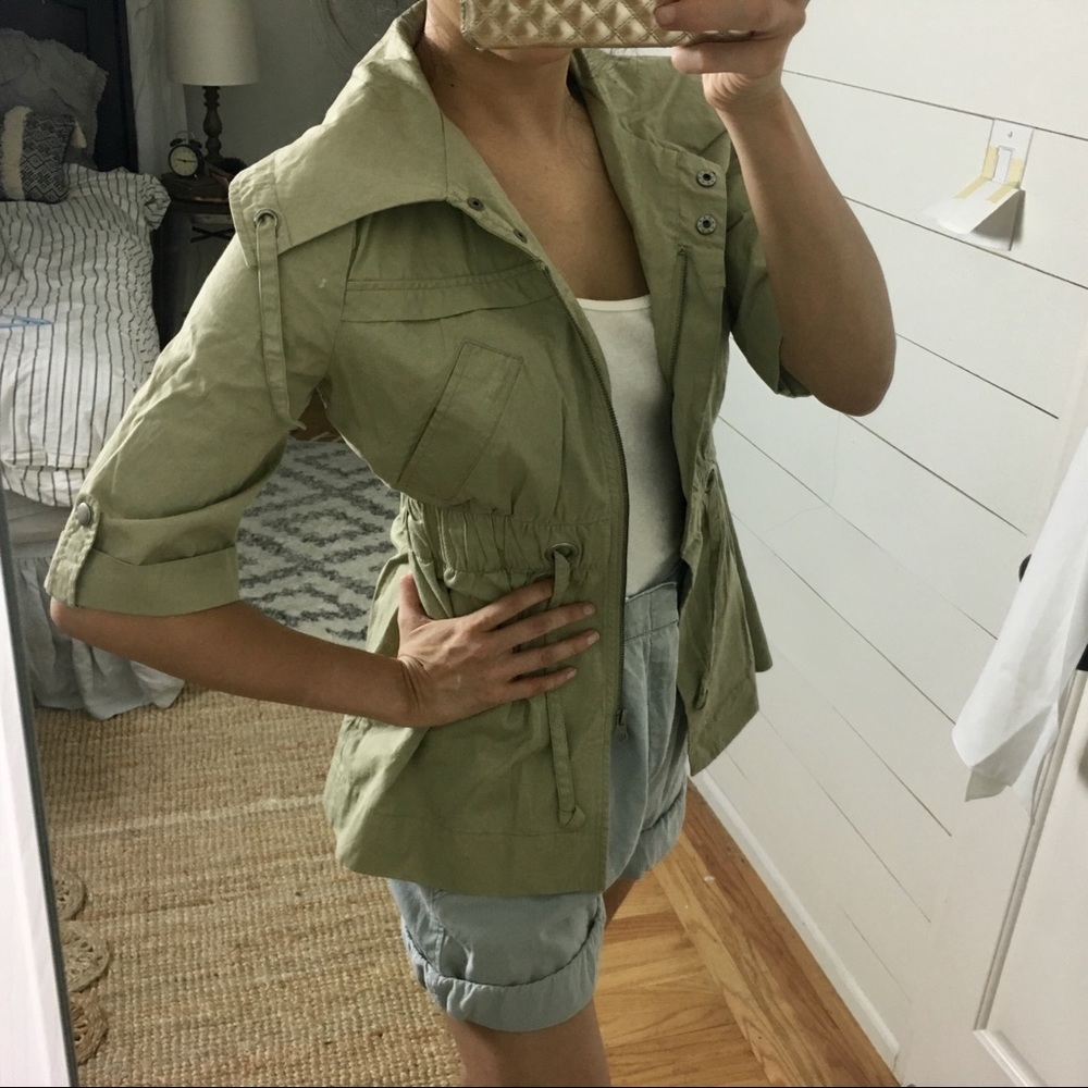 ❌SOLD❌ tulle khaki utility jacket trench coat - Picture 7 of 8